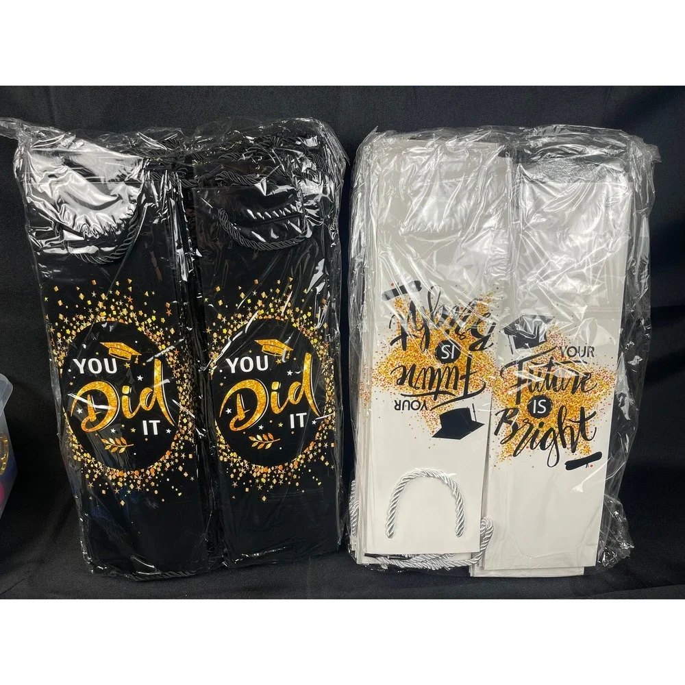 Outus 60 Pcs Graduation Wine Bottle Gift Bags Black White Gold YH3242‎ New